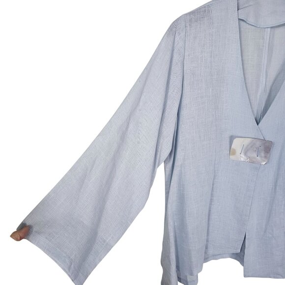 VTG Heydari Blue Linen Asymmetrical Jacket L Lagenlook Mother of Pearl Artsy USA - Picture 10 of 11